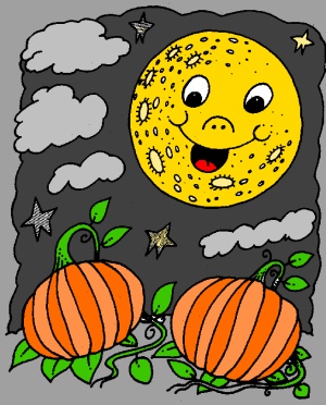 Pumpkins at dusk free coloring page